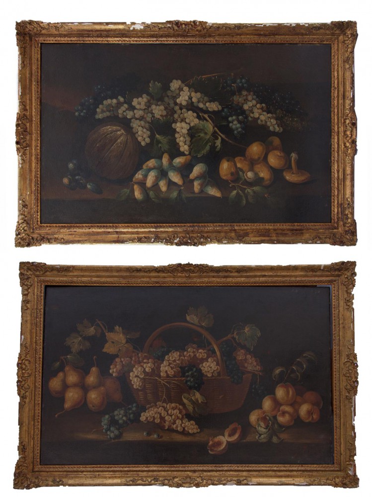 francesco malagodi xviii secolo: Coppia di nature morte con frutta
