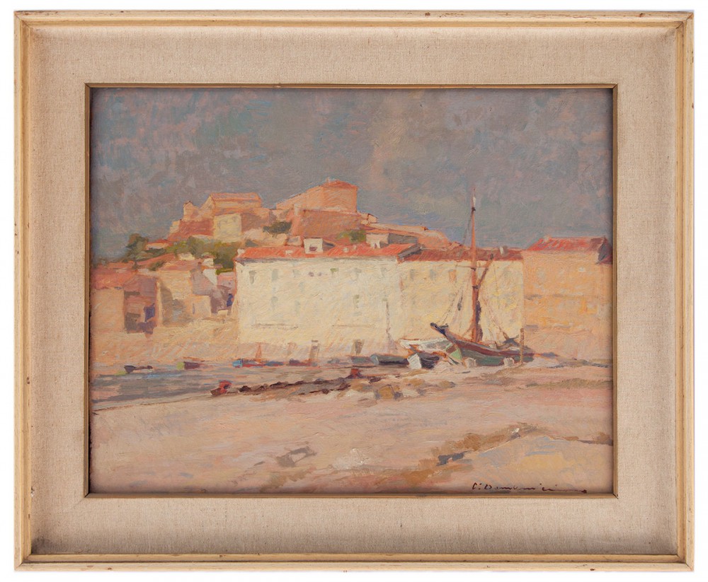 carlo domenici: La Darsena, Portoferraio. Dipinto esposto nella personale del maggio '58