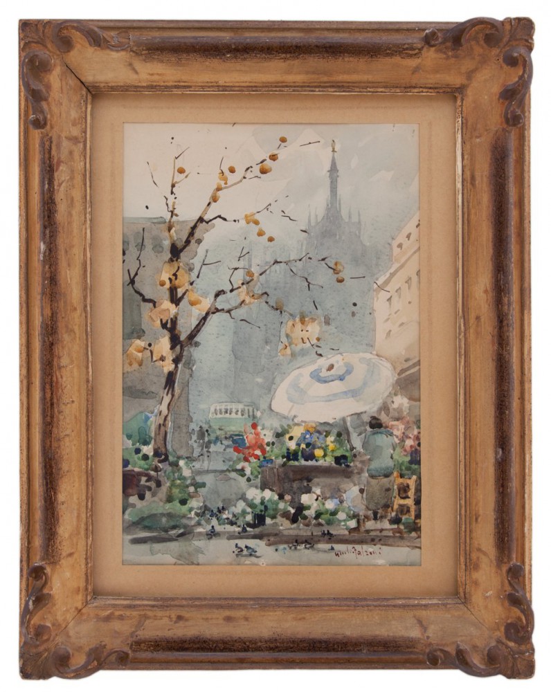 giulio falzoni: Mercato di fiori al Duomo di Milano