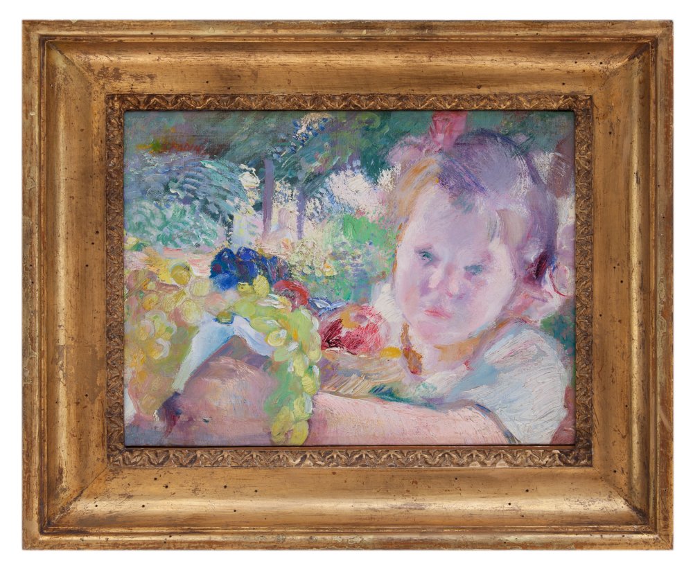 armando spadini: Bimba con paniere d'uva