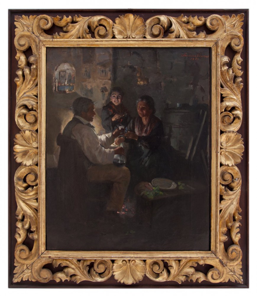 vincenzo severino: Interno con figure datato 1881
