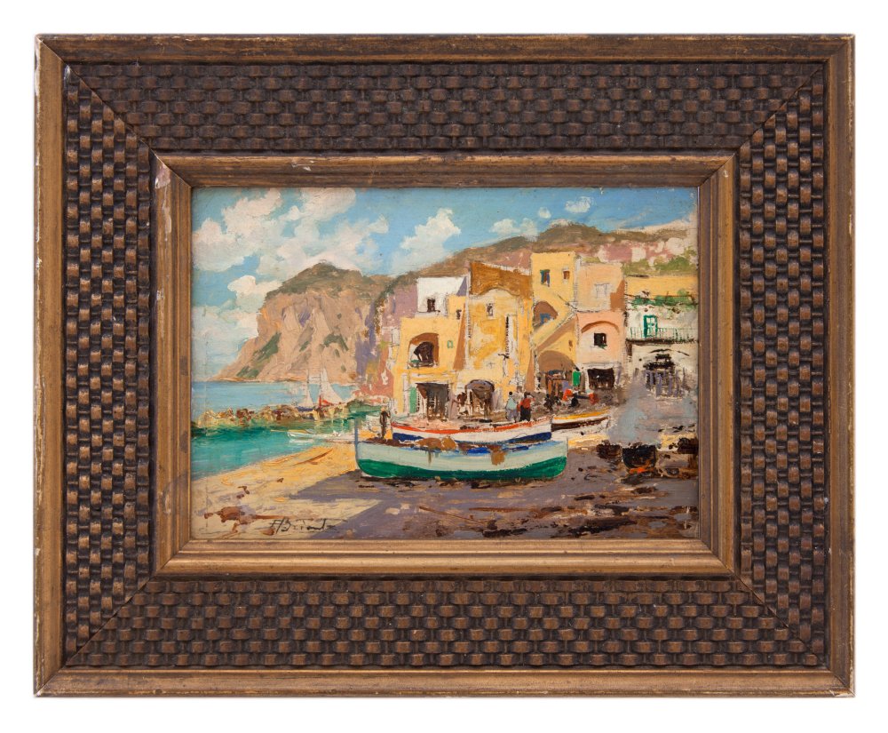 ezzelino briante: Marina con barche
