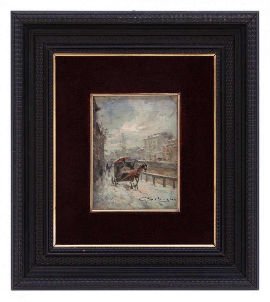 giuseppe solenghi: Carrozza sulla neve ai Navigli