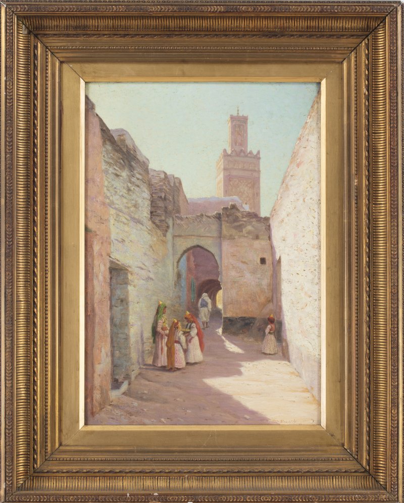 thomas frederick mason sheard: Vicolo arabo con la moschea di Halou Tlemcin Algeria