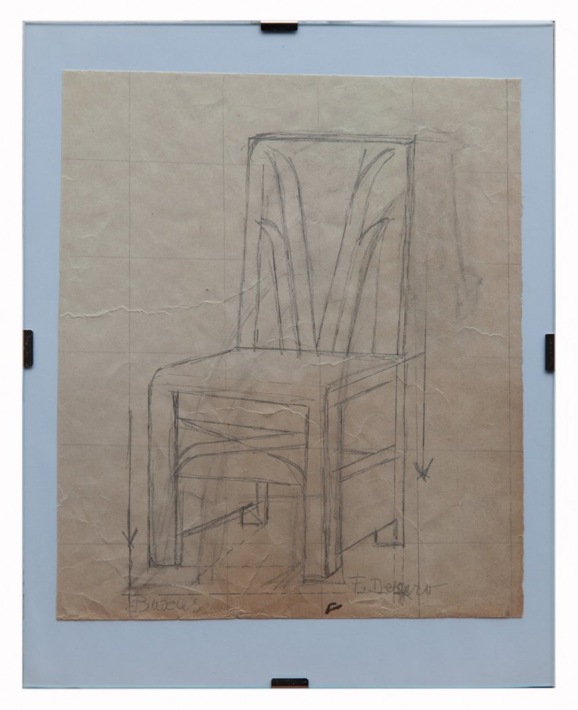 fortunato depero: Sedia con decorazione ad intarsio (studio)