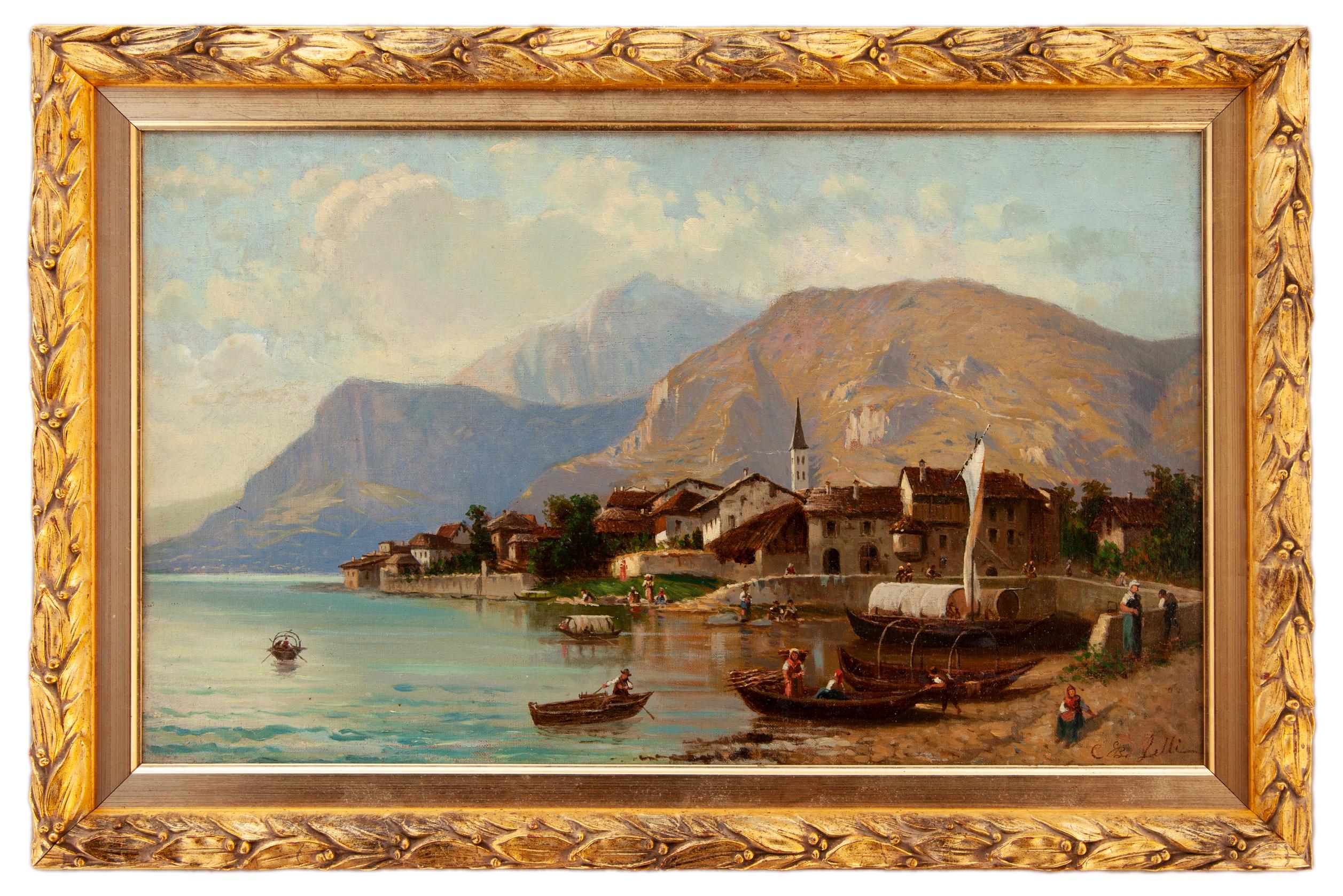 giovanni battista lelli: Veduta di Omegna (lago d'Orta)